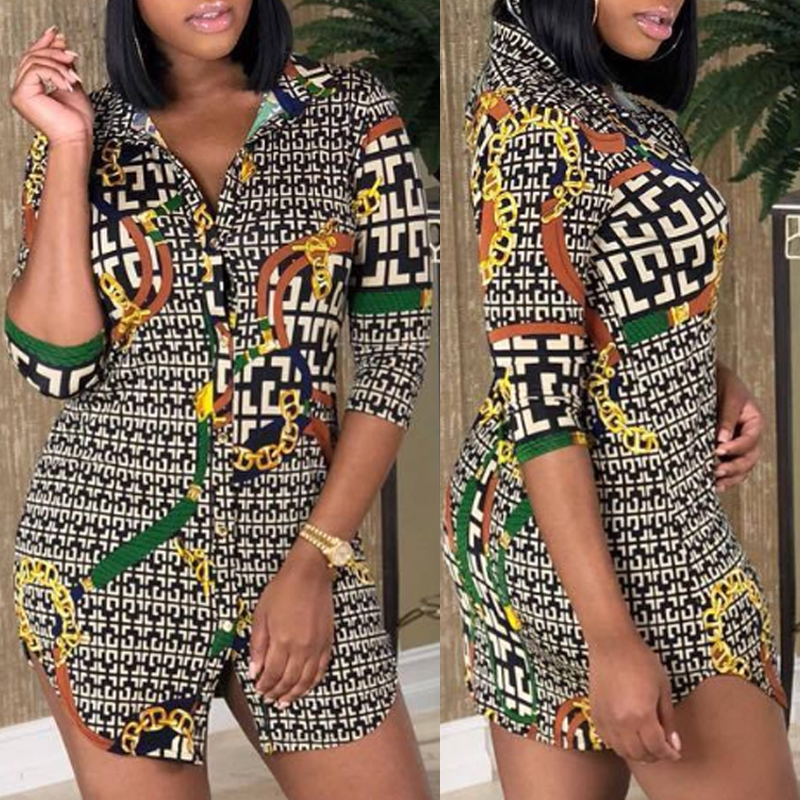 

Lovely Casual Print Multicolor Mini Shirt Dress, Multi