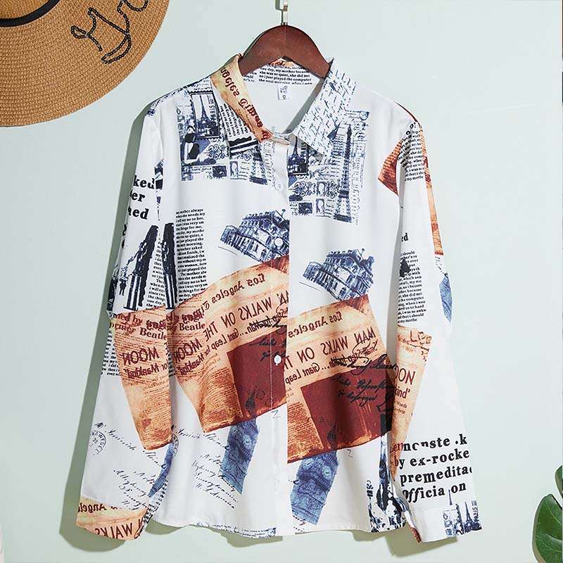 

Lovely Stylish Turndown Collar Print White Shirt