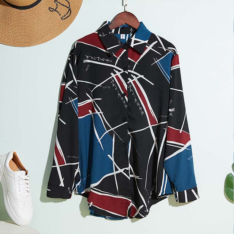 

Lovely Stylish Turndown Collar Print Red Shirt