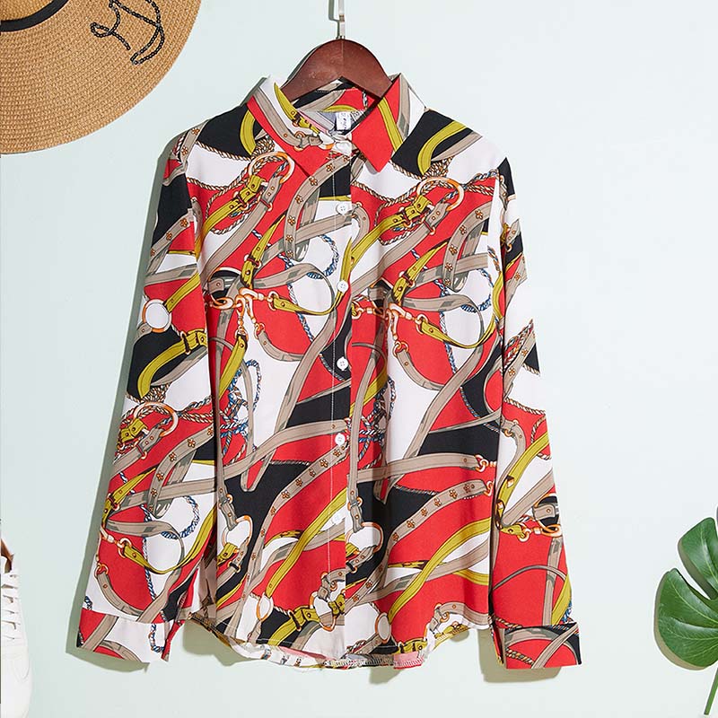 

Lovely Stylish Turndown Collar Print Red Shirt