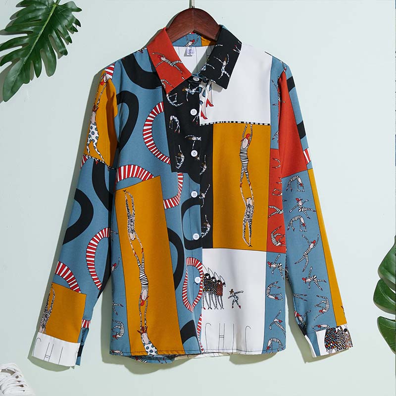 

Lovely Stylish Color-lump Patchwork Multicolor Shirt, Multi