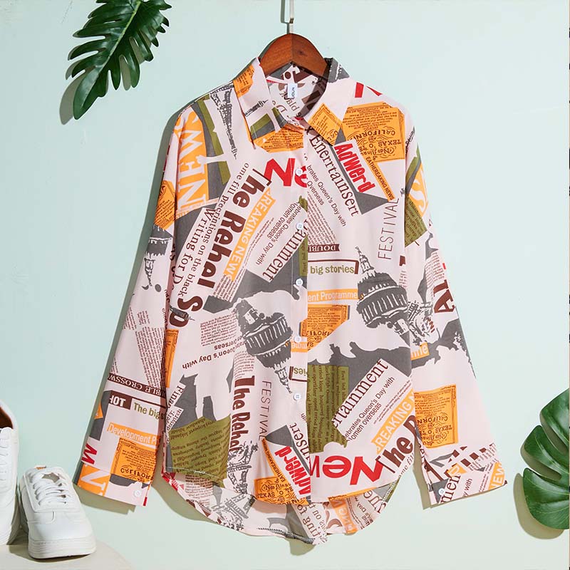 

Lovely Trendy Turndown Collar Print Multicolor Shirt, Multi