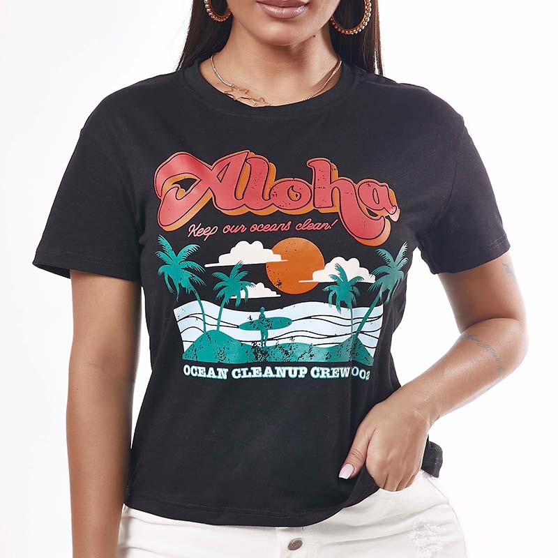 

Lovely Casual O Neck Print Black T-shirt