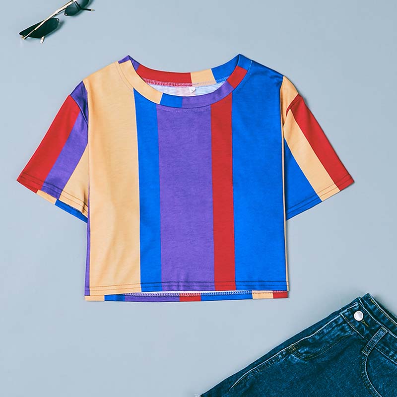 

Lovely Leisure O Neck Striped Multicolor T-shirt, Multicolor mstn