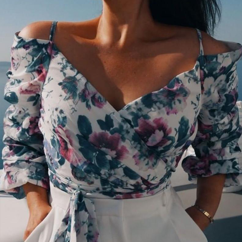 

Lovely Trendy Floral Print Blue Blouse