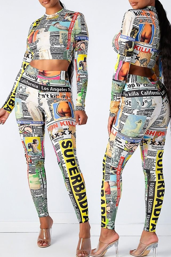 

Lovely Leisure Print Multicolor Plus Size Two-piece Pants Set, Multi