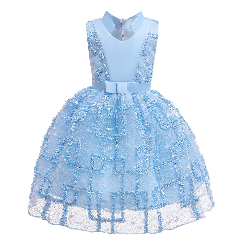 

Lovely Trendy Lace Patchwork Baby Blue Girl Knee Length Dress