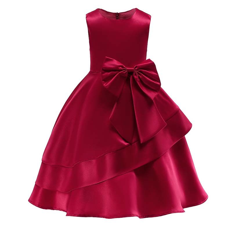 

Lovely Sweet Bow-Tie Wine Red Girl Knee Length Dress