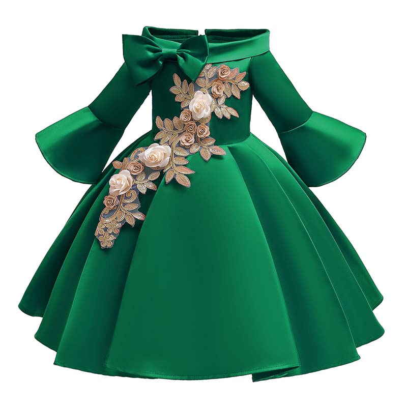 

Lovely Trendy Embroidered Design Green Girl Mid Calf Dress