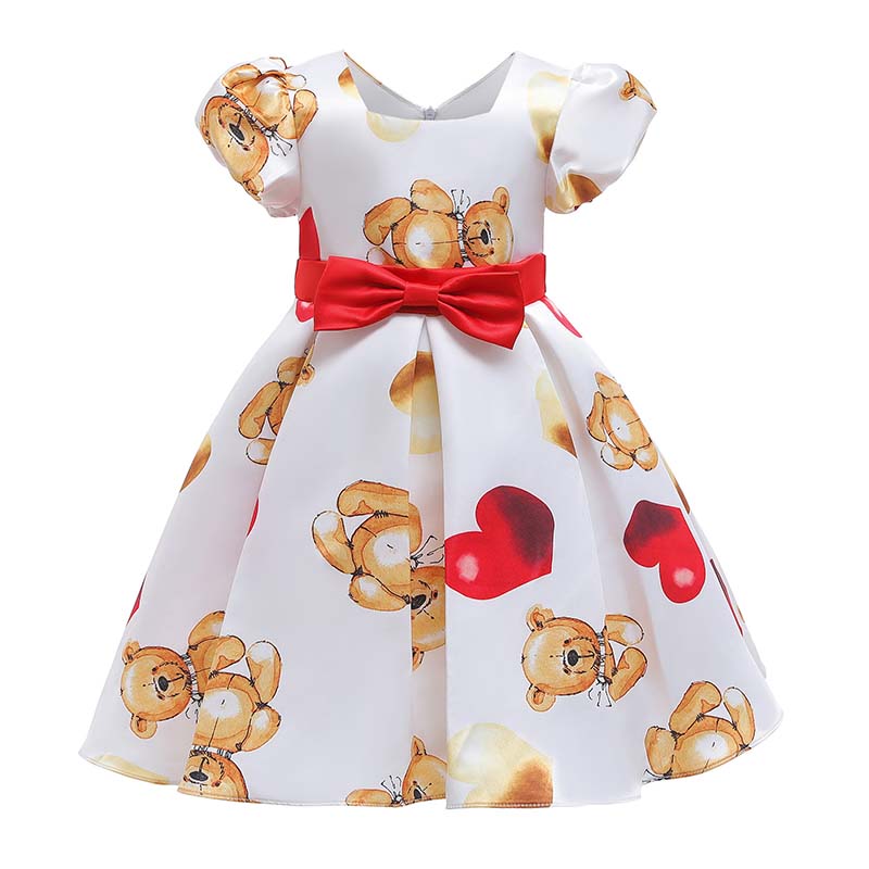 

Lovely Trendy Cartoon Print White Girl Knee Length Dress