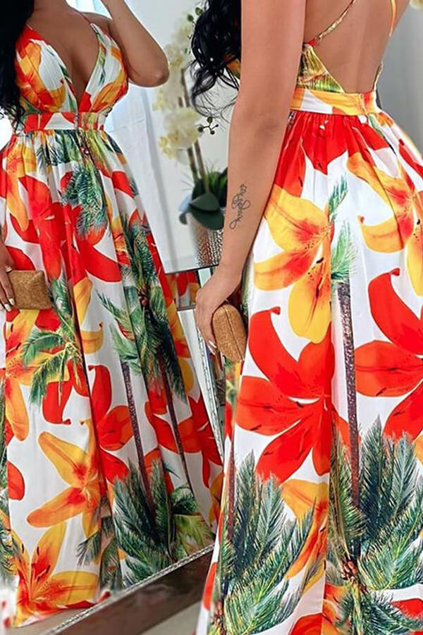 

LW Floral Print Backless A Line Dress, Multi