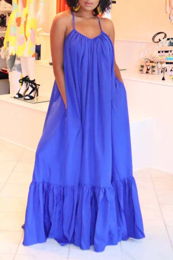 

Lovely Casual Loose Blue Maxi Dress