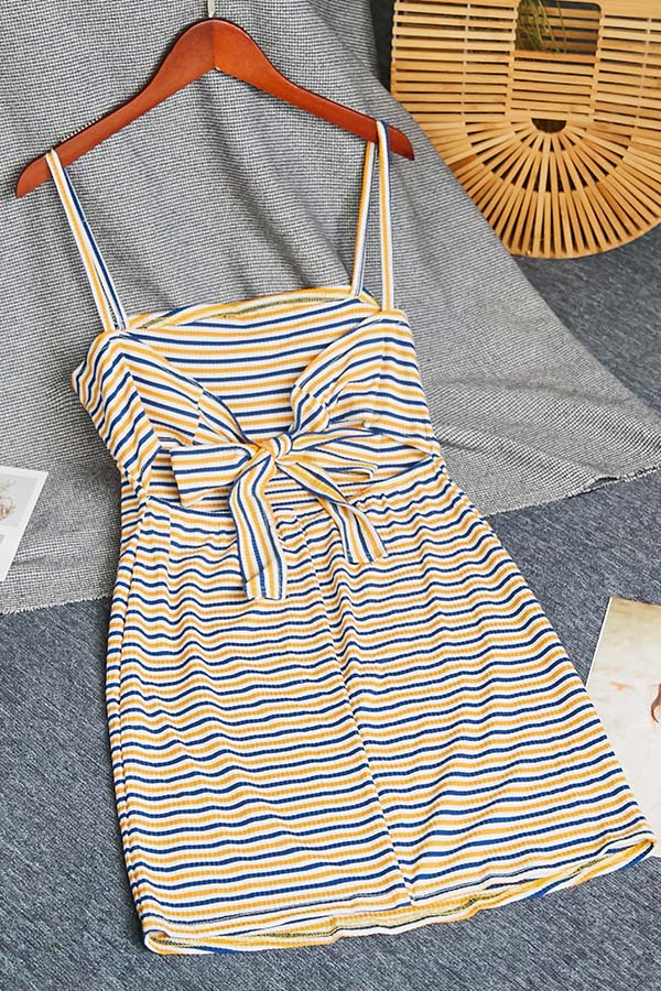 

Lovely Trendy Striped Yellow Mini Dress, Yellow stripes