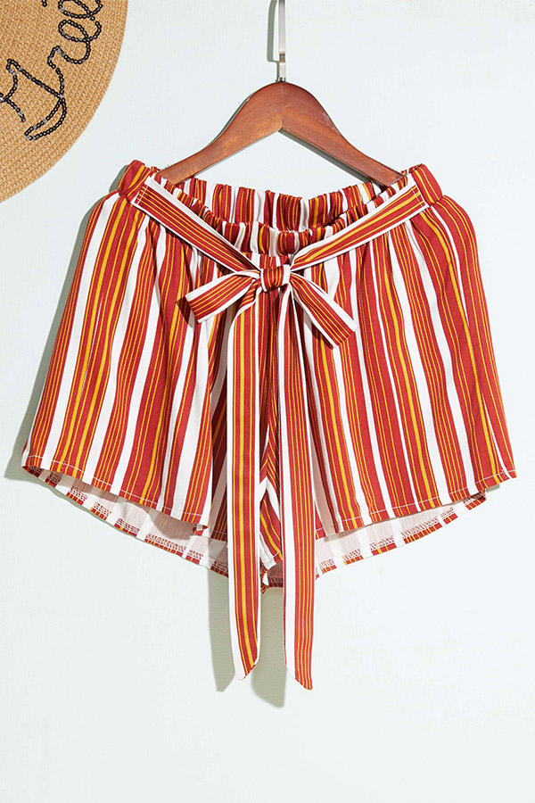 

Lovely Casual Striped Lace-up Shorts, Stripe