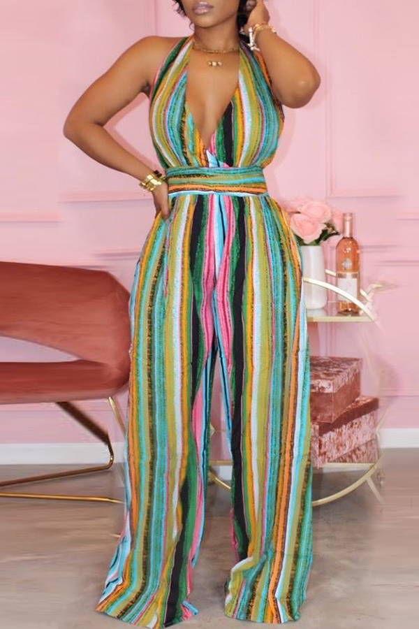 

Lovely Sexy Striped Multicolor One-piece Jumpsuit, Multi