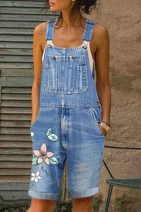 

Lovely Trendy Print Baby Blue Plus Size One-piece Romper