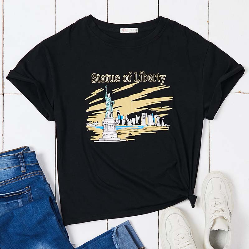 

Lovely Casual O Neck Print Black T-shirt