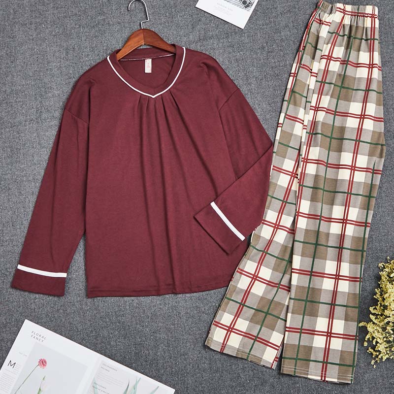 

Lovely Leisure Grid Purplish Red Sleepwear