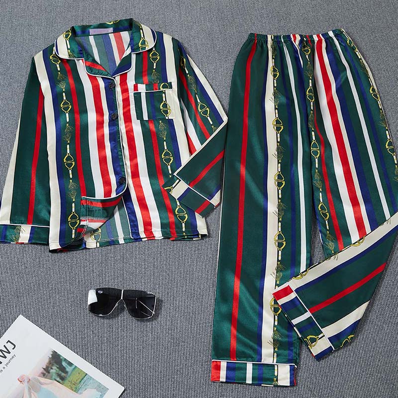 

Lovely Leisure Striped Print Green Sleepwear
