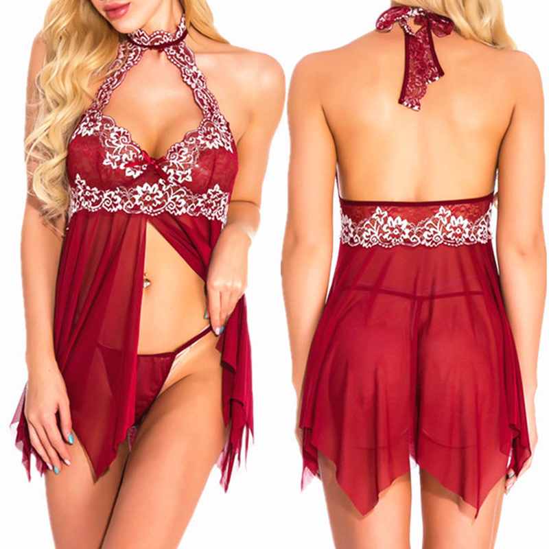 

Lovely Sexy Hollow-out Wine Red Babydolls