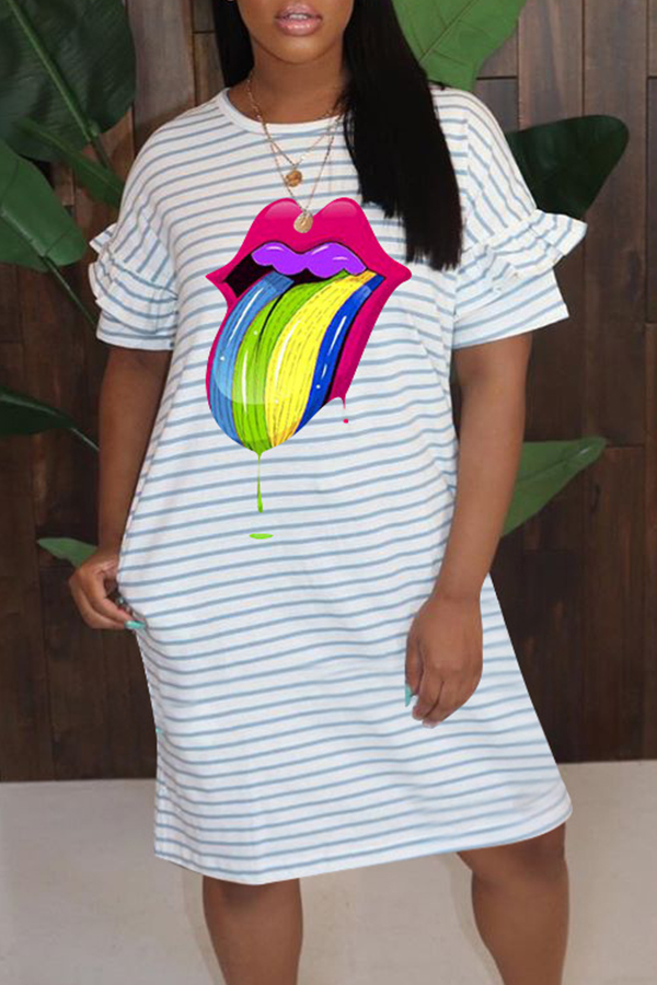 

Lovely Casual Striped Print Blue Knee Length Dress, Blue stripe