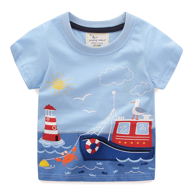 

Lovely Casual O Neck Cartoon Print Baby Blue Boy T-shirt