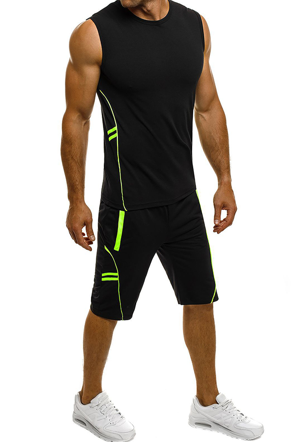 

Lovely Sportswear Patchwork Black Two-piece Shorts Set