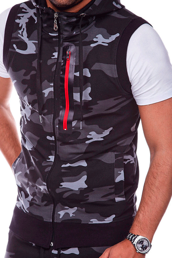 

Lovely Stylish Camo Print Dark Grey Vest