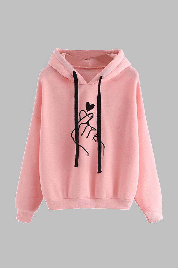 

Lovely Casual Print Pink Plus Size Hoodie