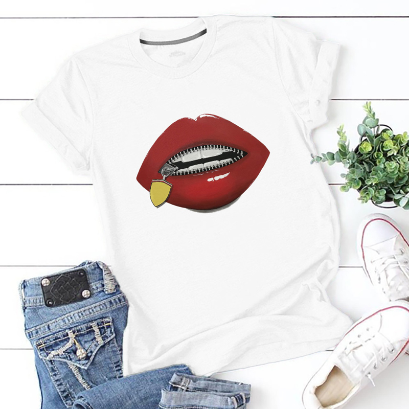 

Lovely Trendy Lip Print White T-shirt