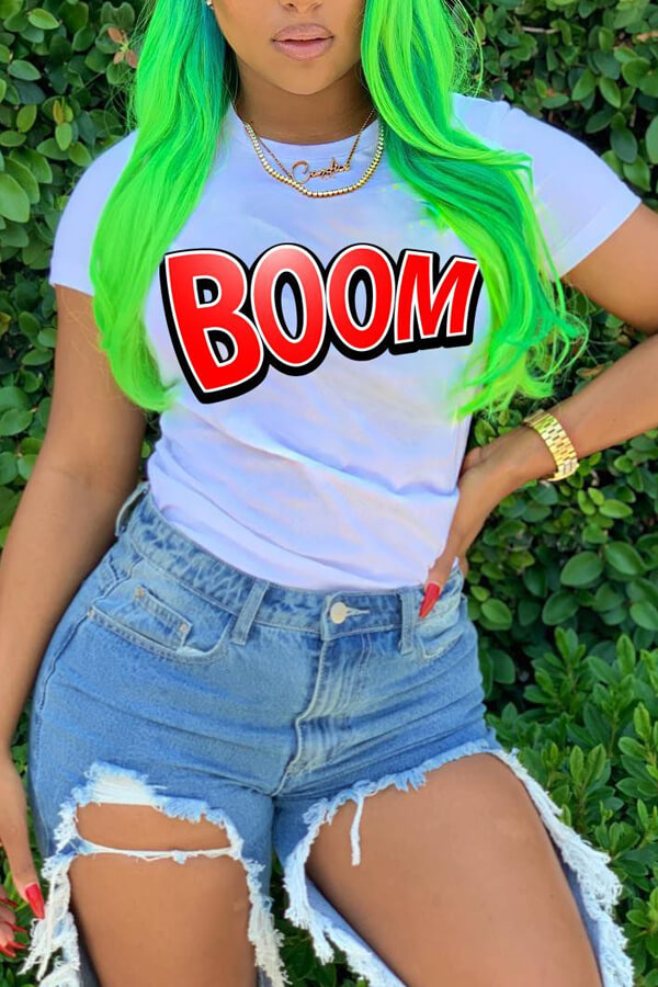 

Lovely Casual O Neck Letter White T-shirt