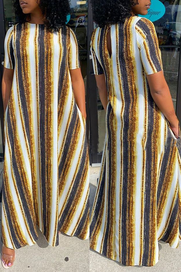 

Lovely Trendy Print Striped Maxi Dress, Stripe