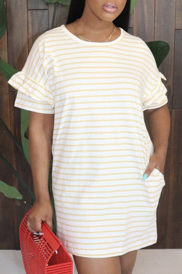 

Lovely Casual Striped Oragne Mini T-shirt Dress, Orange stripes