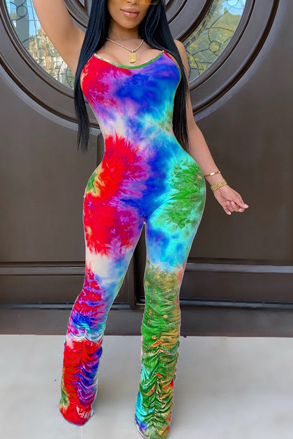 Lovely Stylish Tie-dye Multicolor One-piece Jumpsuit
