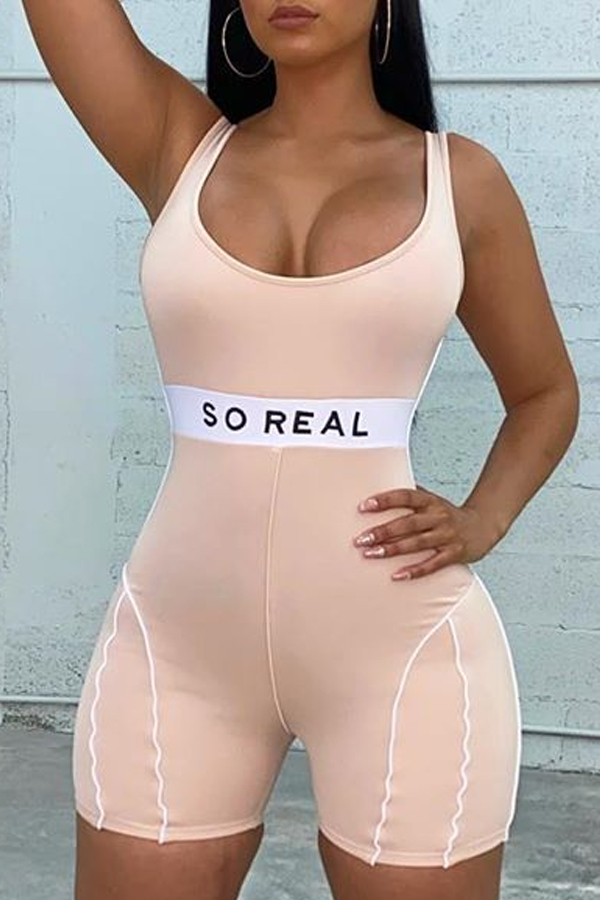 

Lovely Stylish Letter Apricot One-piece Romper