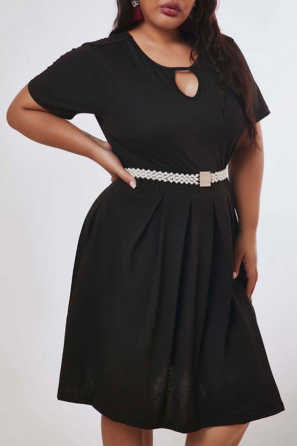 

Lovely Trendy Hollow-out Black Knee Length Plus Size Dress