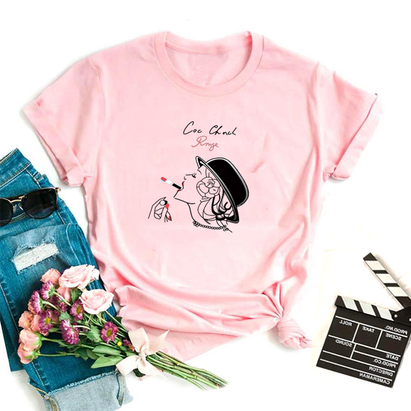 

Lovely Leisure O Neck Cartoon Print Pink T-shirt