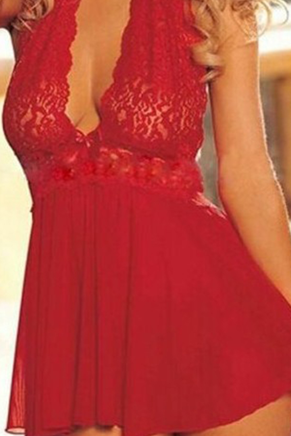 

Lovely Sexy Lace Patchwork Red Plus Size Babydolls