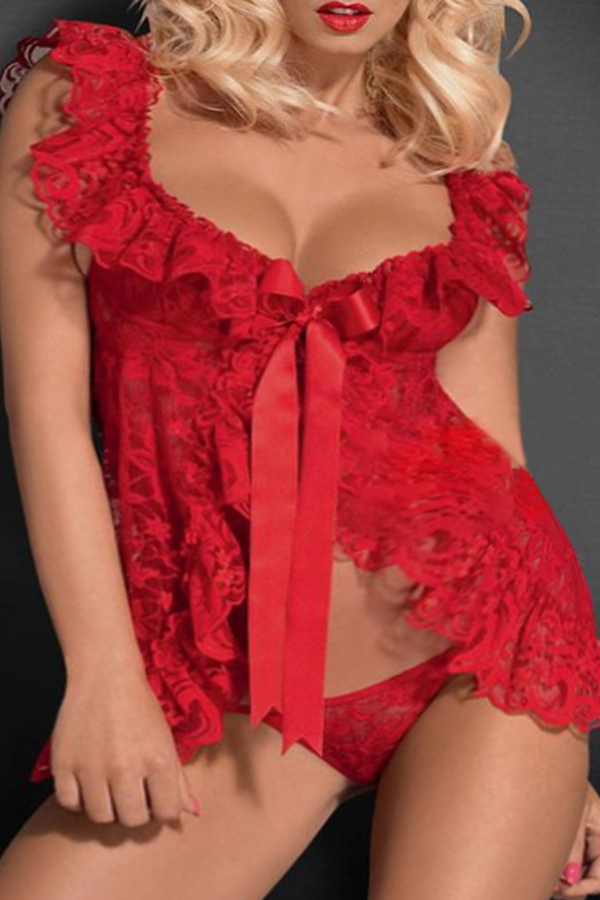 

Lovely Sexy Flounce Design Red Plus Size Babydolls