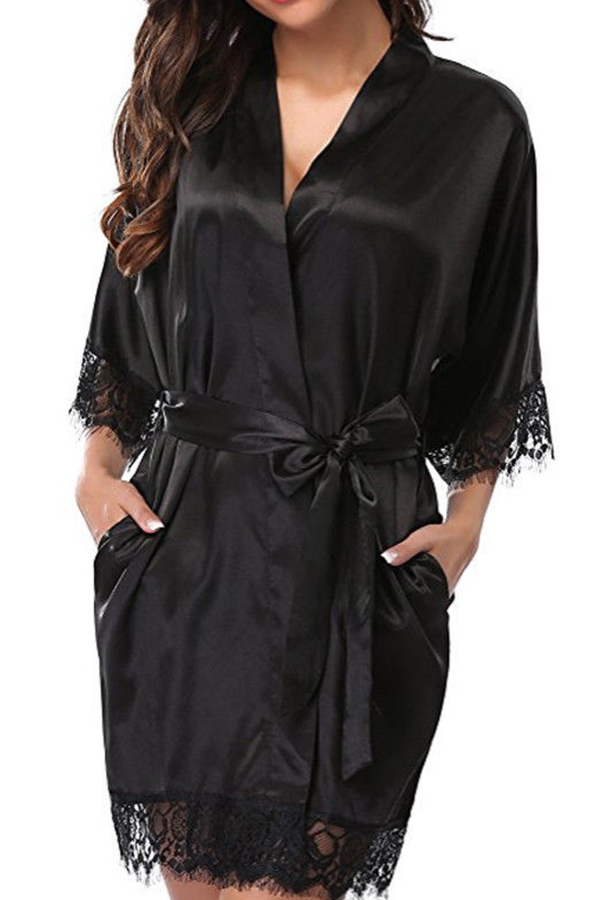 

Lovely Sexy Lace Hem Black Sleepwear