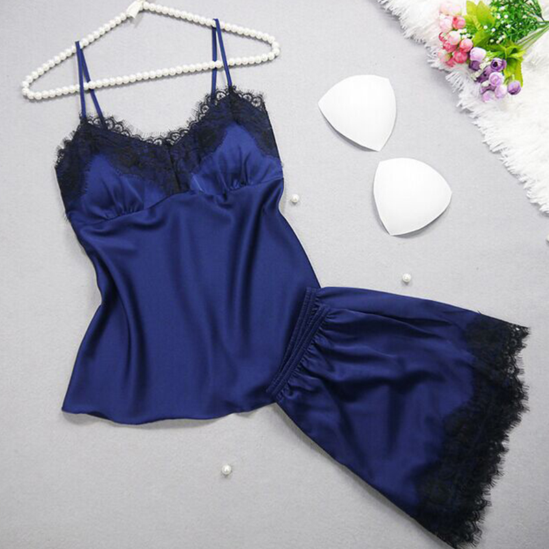 

Lovely Sexy Lace Hem Blue Sleepwear