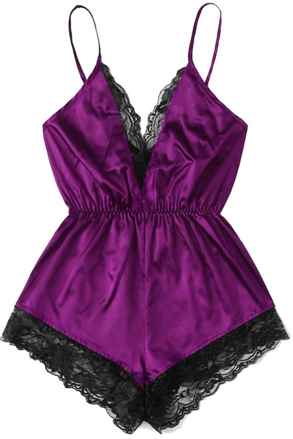 

Lovely Sexy Lace Hem Purple Sleepwear
