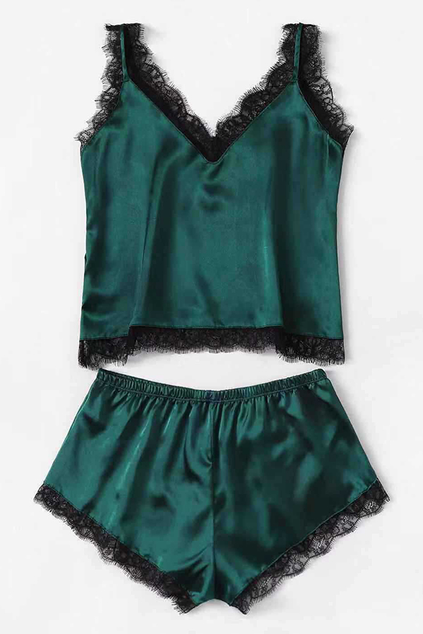 

Lovely Sexy Lace Hem Green Sleepwear