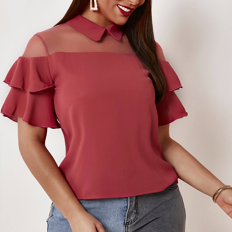

Lovely Trendy Patchwork Brick Red Blouse