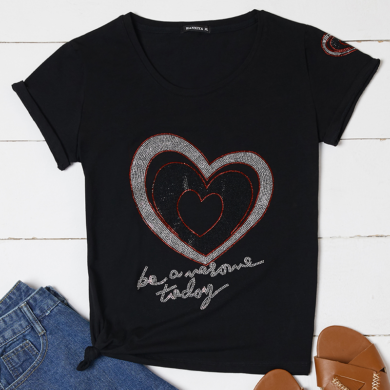 

Lovely Casual O Neck Print Black T-shirt