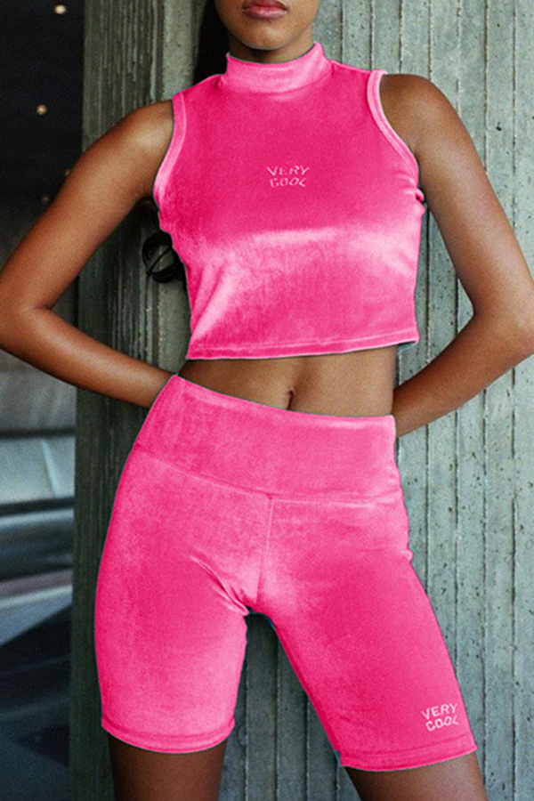 

Lovely Sportswear Letter Pink Two-piece Shorts Set