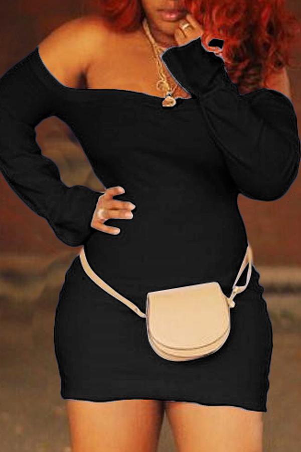 

Lovely Trendy Dew Shoulder Skinny Black Mini Dress