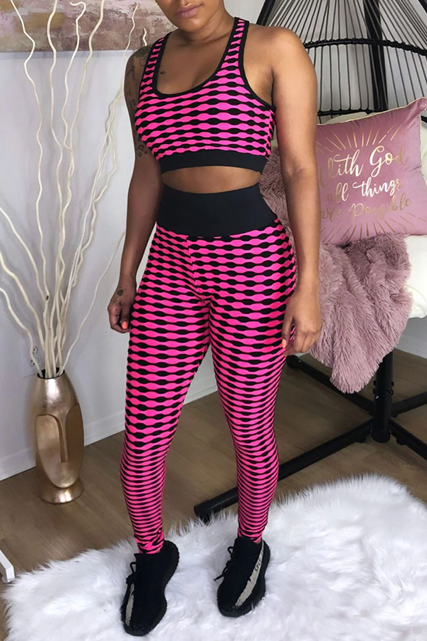 

Lovely Sportswear Print Rose Red Two-piece Pants Set