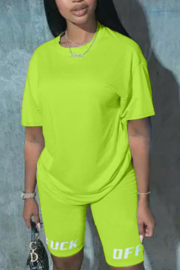 

Lovely Casual Letter Green Two-piece Shorts Set