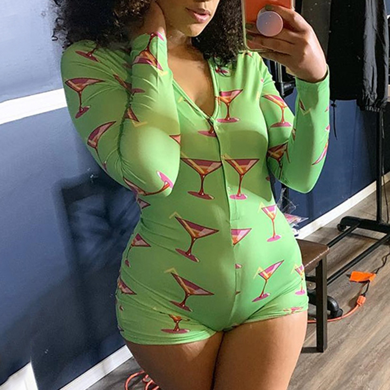 

Lovely Stylish Cartoon Print Green One-piece Romper